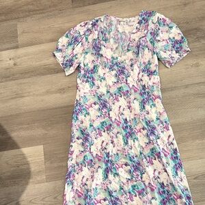 a new day White Midi Dress with Teal & Purple Brushprint